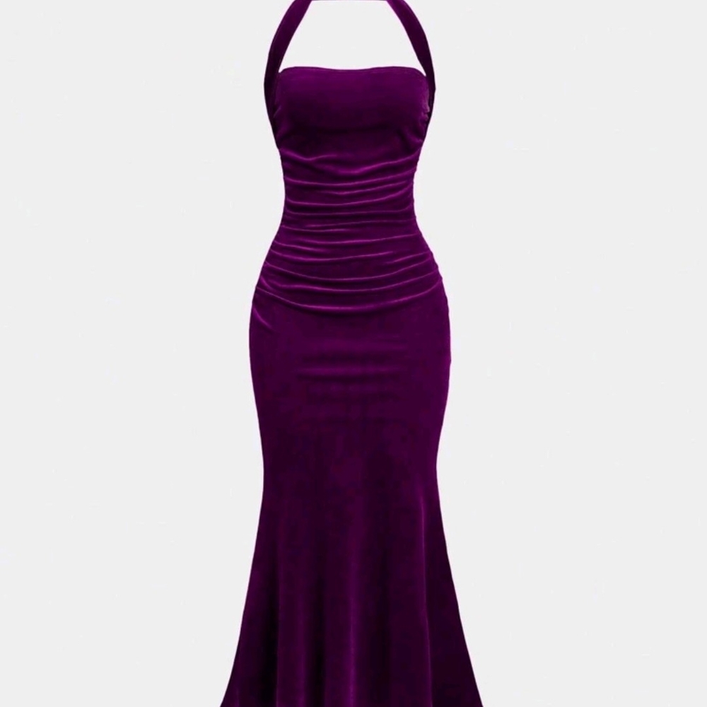 SHEIN Purple Ruched Halter Bodycon Dress